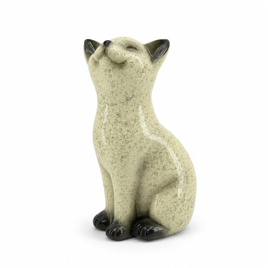 Speckled Resin Cat Figurine, Glossy Sitting Cat Statue, Cream and Black Decorative Cat Sculpture for Bookshelf, Desk, Shelf, Tabletop, Living Room, Office, Bedroom Decor, Gift for Cat Lovers (Cat)