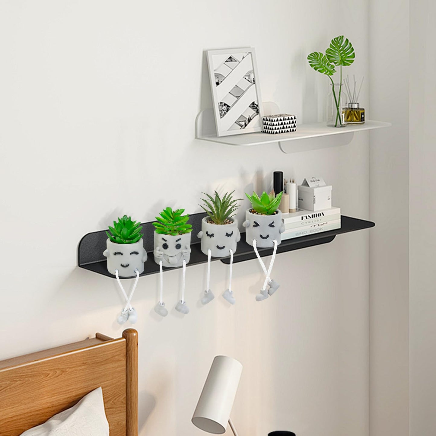 LUZOGA Set of 4 Small Faux Succulents in Cement Pots with Hanging Legs, Potted Mini Fake Plants for Desk, Office Cubicle, Kitchen, Bathroom, Wall Shelf Decor, Room & Bookshelf Ornament