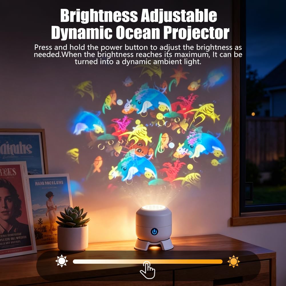Abnaok Dynamic Rotating LED Projector Light, Projector Lamp for Kids, Ocean World Projection Lamp, Adjustable Brightness, 360° Rotating Unique Base Design, for Meditation, Bedroom, Home Theater