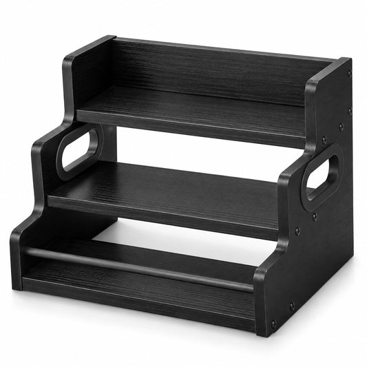 CTCKWMD 3 Tier Spice Rack Organizer for Cabinet, Wood Spice Shelf Storage, Kitchen Seasoning Organizer for Kitchen Countertop or Pantry, Spice Bottles, Bottles, Black