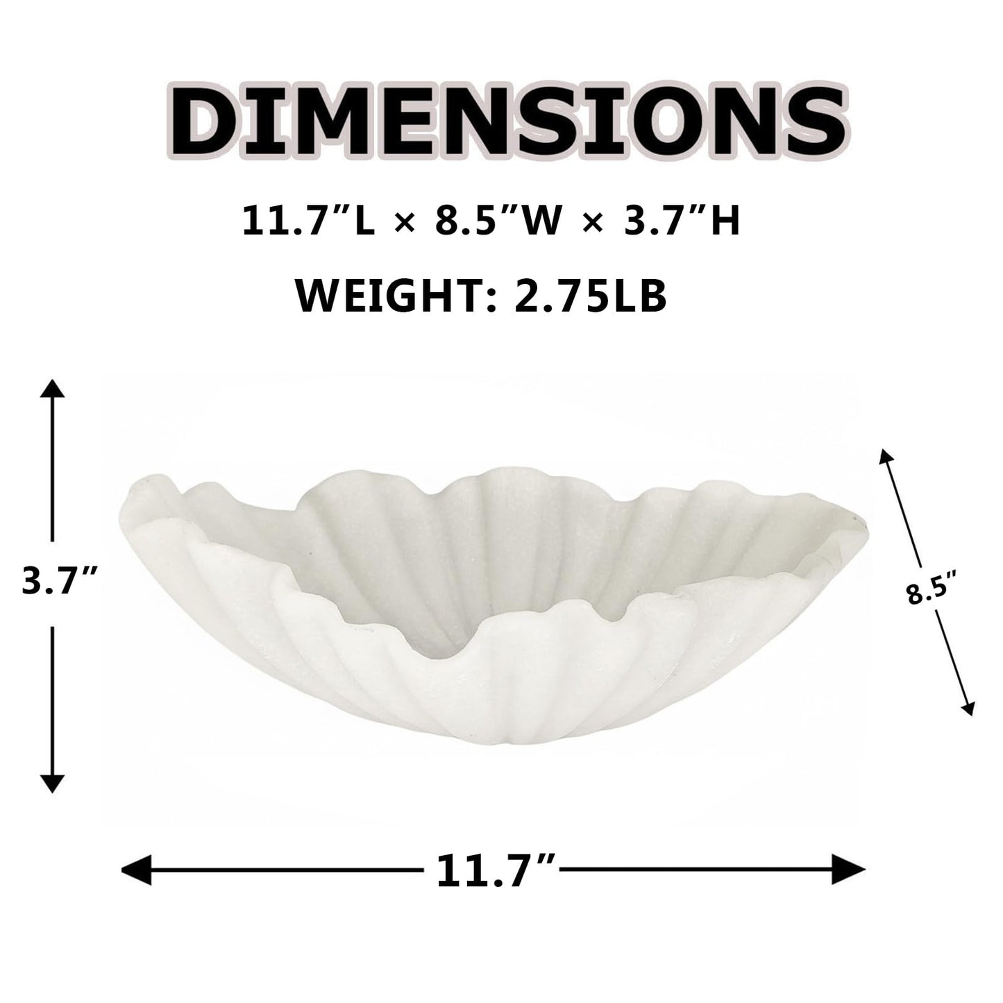 CSjihua Scalloped Sandstone Resin Decorative Bowl - 11.7" Off-white Large Key Bowl for Entryway Table, Jewelry, Keys, Fruits, Home & Office Centerpiece Decor