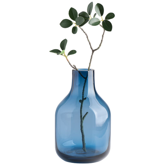 Torre & Tagus Solid Color Round Art Glass Vase for Flowers - 8" Tall Unique Flower Vase, Clear Handmade Bottle Vase for Modern Home Decor, Bud Vase as Decorative Shelf Decor or Wedding Gift, Blue