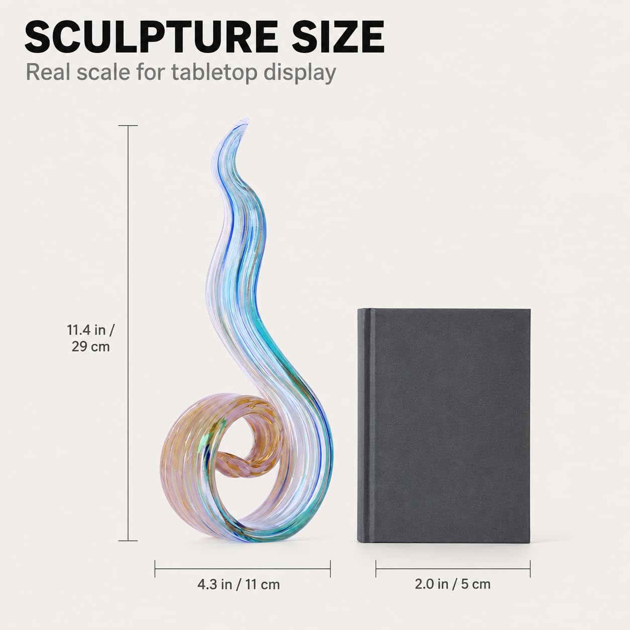 WUBIANJIE Glass Sculptures Home Decor, Hand Blown Art Glass Statue, Abstract Wave Flame Figurine for Living Room Shelf Tabletop Entryway Decorative Indoor Accent