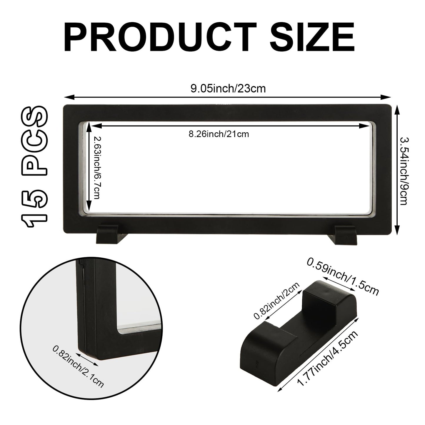 DIRBUY 15 Pack Floating Display Case - 9 x 3.54 Inch Coin Display Case - Black Challenge Coin Display for Securing Medallions, Fossils, Stamps, Insect, Arrowhead, Guitar Pick, AA Medallion, Picture