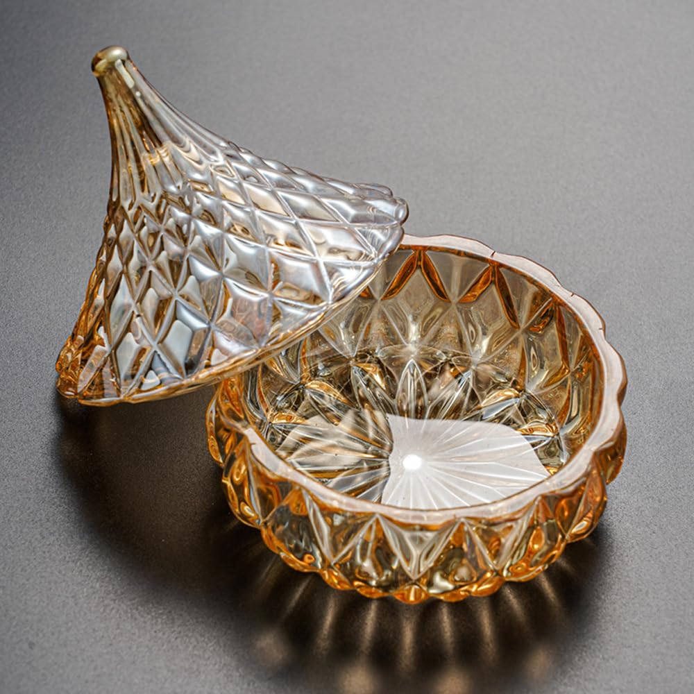 ZUOLUO Amber Crystal Glass Jewelry Box, Jewelry Jar with Lid, Jewelry Dish Jewelry Tray Ring Holder, Jewelry Organizer Holder for Rings Bracelets Necklaces Pendants, Storage Jar for Tabletop (B)