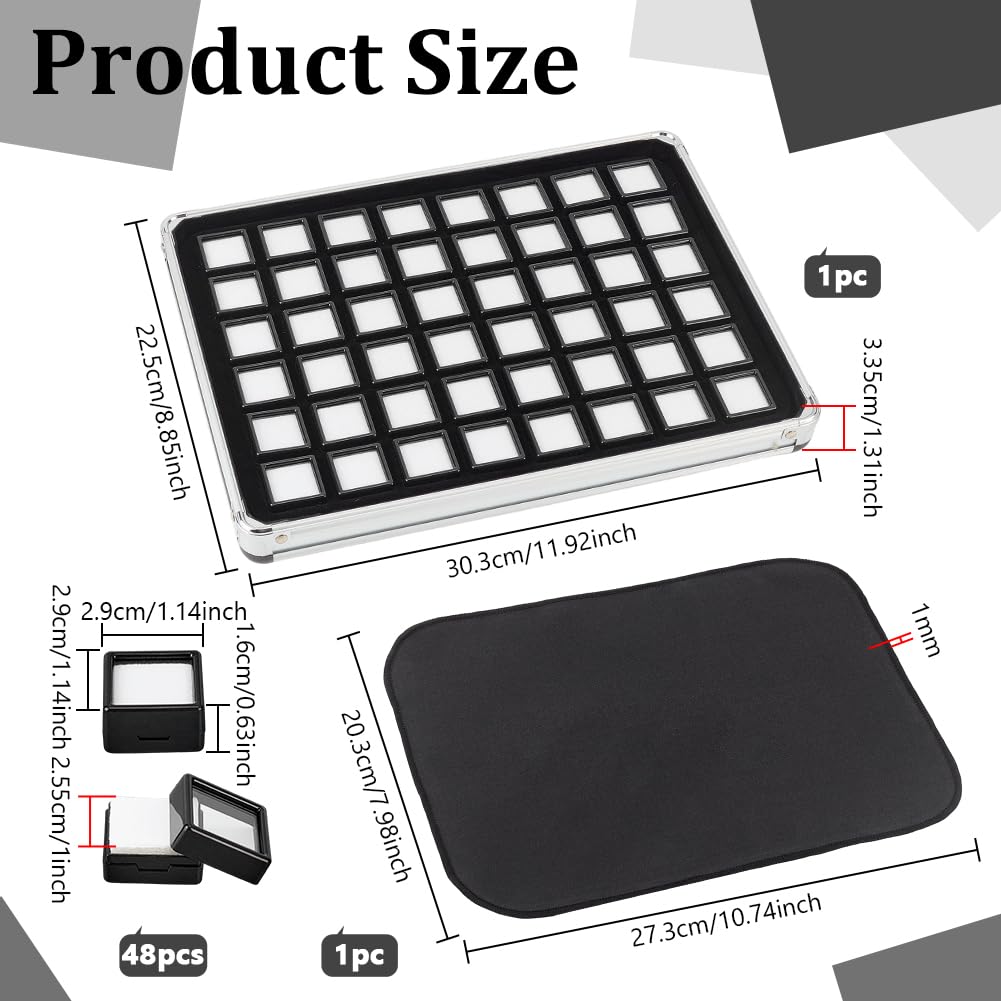 PH PandaHall Gemstone Storage Box 48pcs Loose Diamond Displays Tray Aluminum Crystal Organizer Jar Gem Display Case Jewelry Containers Box with Foam Insert for Beads Rhinestone Jewelry Collection