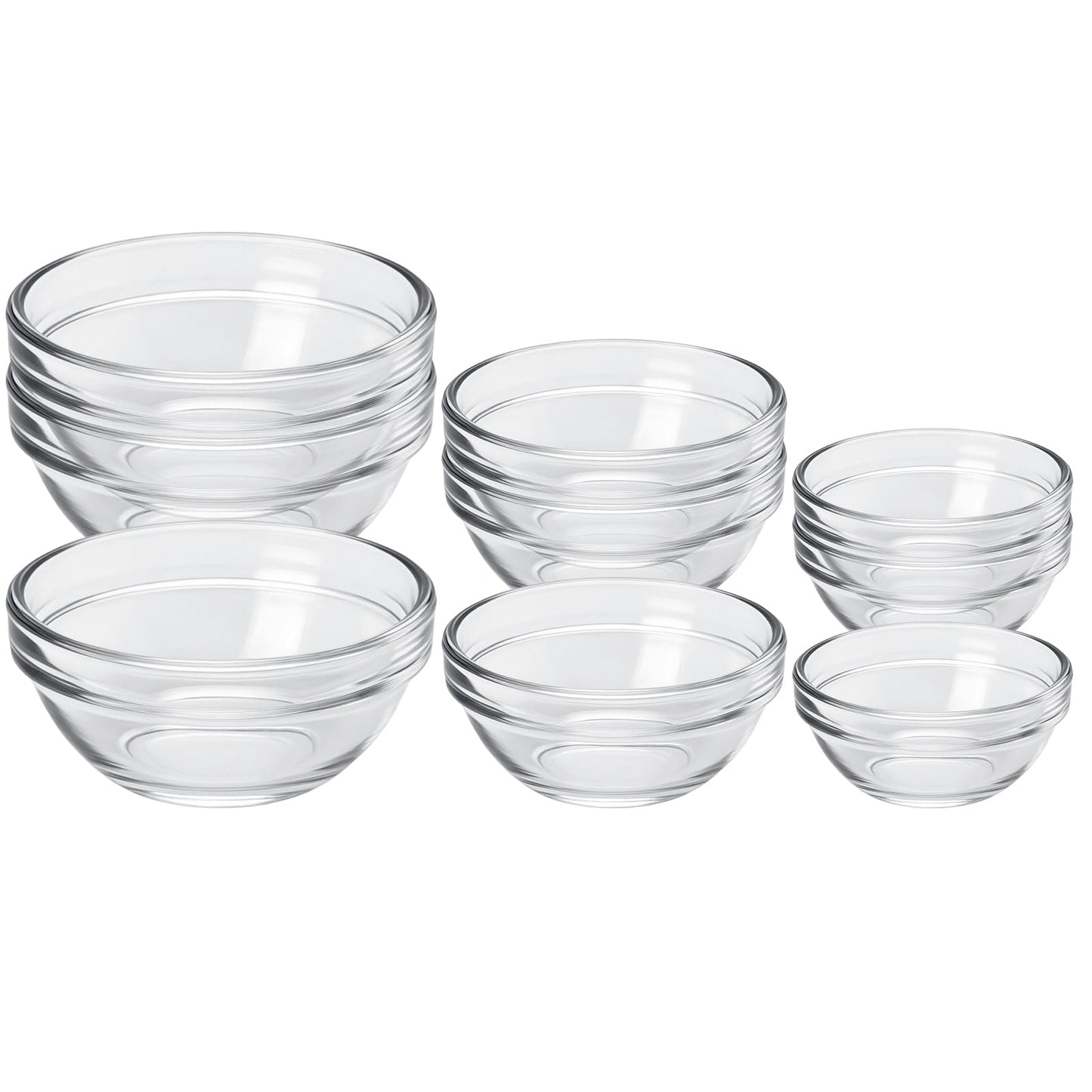 CAOXIAOXUYAO 12-Piece Mini Glass Prep Bowls Set - 4x 1.5 oz, 4x 2.5 oz, 4x 4.5 oz Small Nesting Mixing Bowls for Kitchen, Food Prep, Spices, Sauces & Snacks