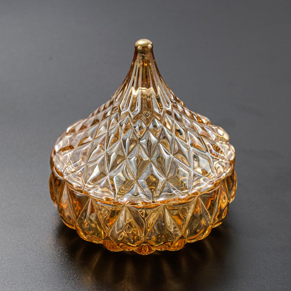 ZUOLUO Amber Crystal Glass Jewelry Box, Jewelry Jar with Lid, Jewelry Dish Jewelry Tray Ring Holder, Jewelry Organizer Holder for Rings Bracelets Necklaces Pendants, Storage Jar for Tabletop (B)