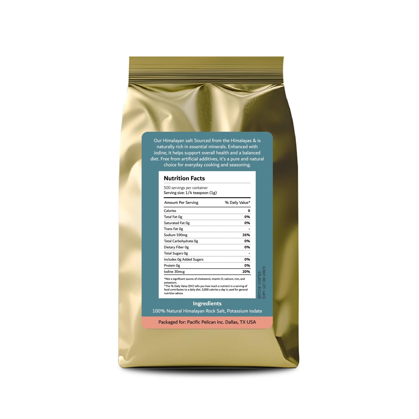 Pacific Pelican Iodized Himalayan Pink Salt | Fine Grain, Unrefined, Pure Rock Salt | 2 Pounds | 100% Natural & Organic for Cooking, Seasoning & Wellness