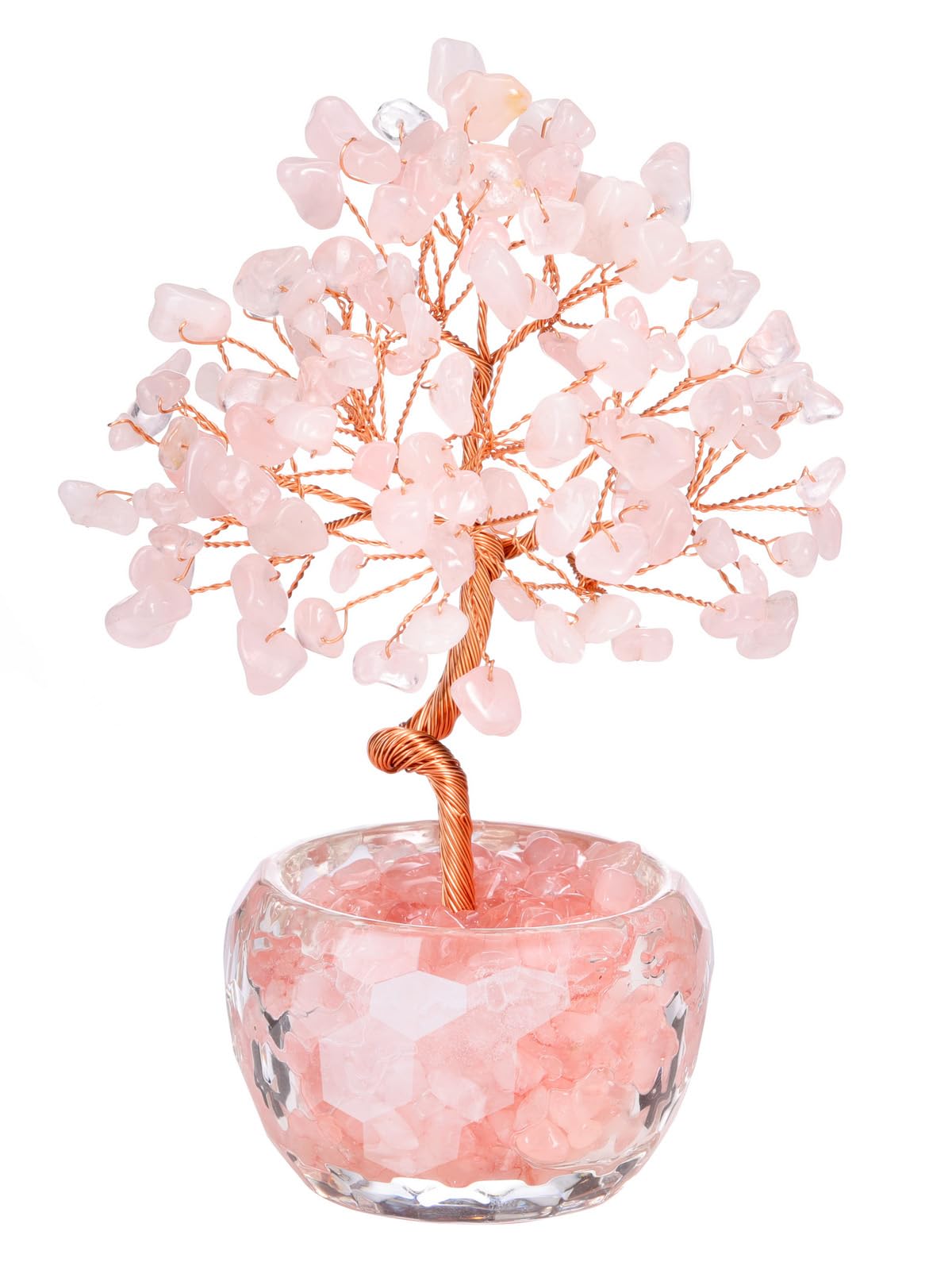 MANIFO Rose Quartz Crystal Tree Crystals Stones Tree with Glass Base Gemstone Tree for Positive Energy Office Decor Fengshui Tree Gift