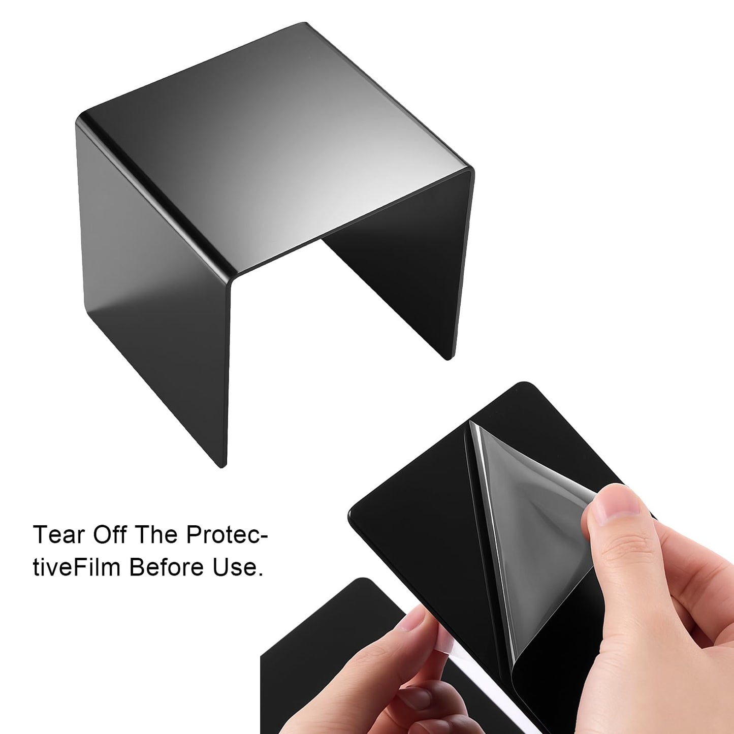 Chuangdi 2 Sets Acrylic Display Risers, Product Stand, Jewelry Display Riser Shelf Showcase Fixtures for Dessert Cupcake Candy Figure Treat Action Showcase(Black,Medium Set)