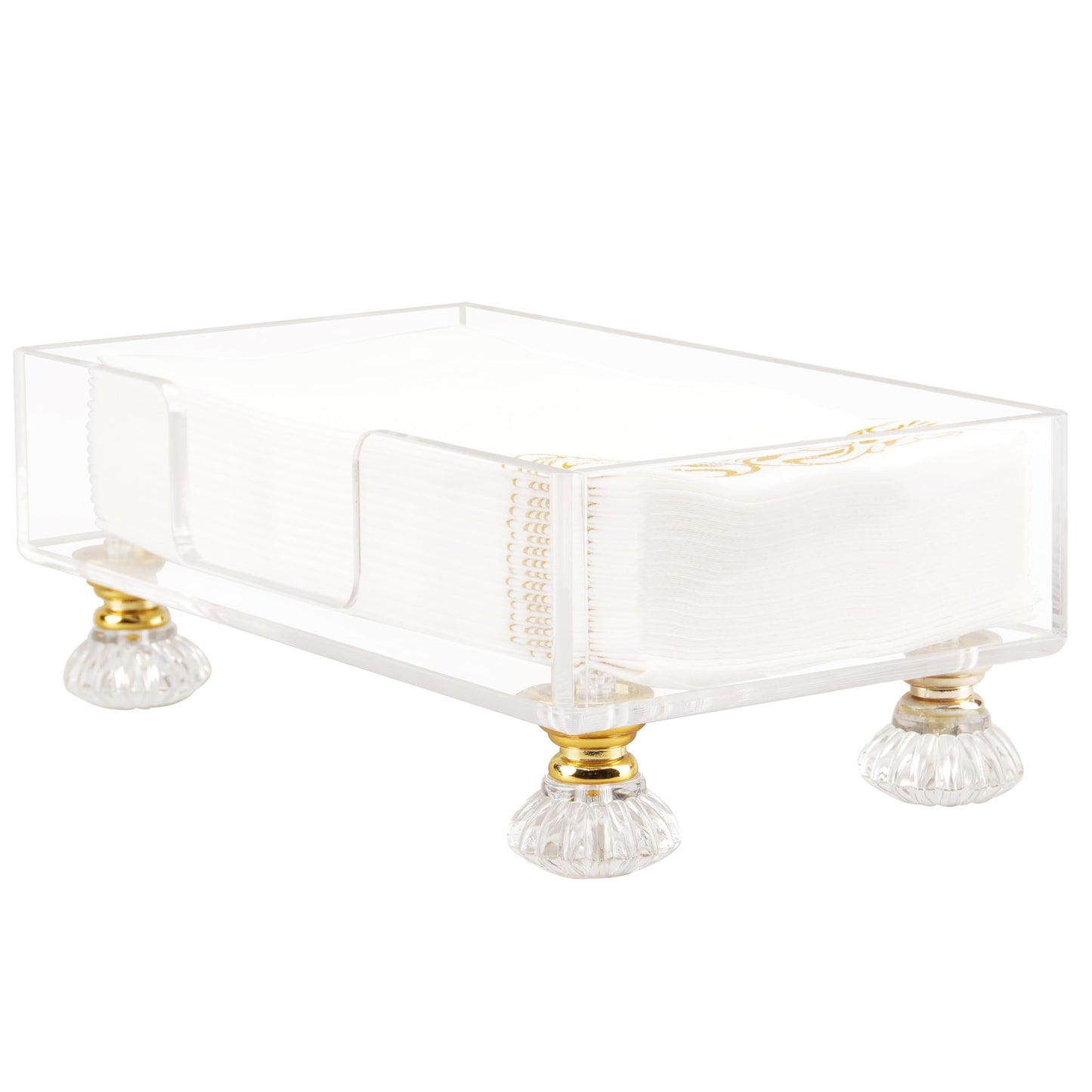 Acrylic Napkin Holder with Feet, LUVCOSY Acrylic Guest Towel Holder, Clear Hand Towel Storage Tray, Unique Crystal Feet Design, Paper Towel Dispenser for Bathroom, Kitchen, 9x5 Inches - Rectangular