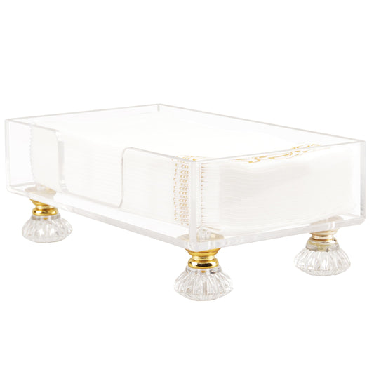 Acrylic Napkin Holder with Feet, LUVCOSY Acrylic Guest Towel Holder, Clear Hand Towel Storage Tray, Unique Crystal Feet Design, Paper Towel Dispenser for Bathroom, Kitchen, 9x5 Inches - Rectangular
