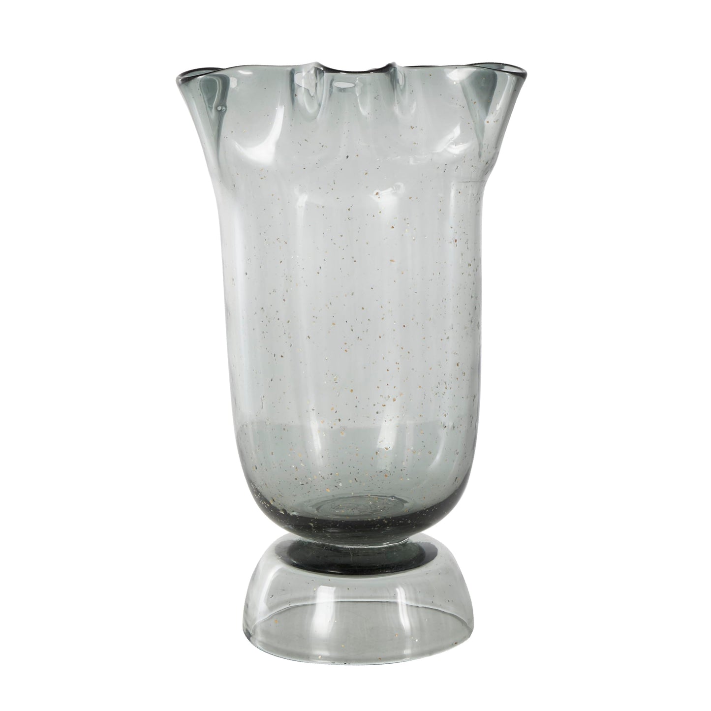 Deco 79 Glass Floral Decorative Vase Tulip Inspired Centerpiece Vase with Wavy Opening and Gold Speckles, Flower Vase for Home Decoration 9" x 8" x 14", Black