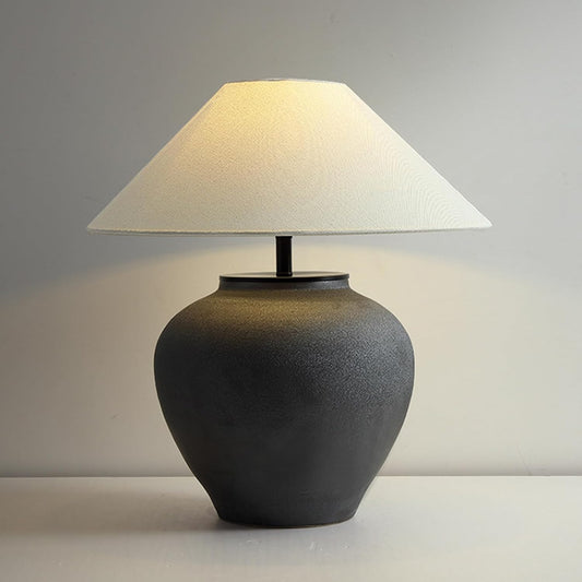 SWEMOPP 18.8" Black Vintage Distressed Ceramic Pot Table Lamp with Fabric Shade Rustic Farmhouse Table Lamps for Living Room Decorative Bedside Nightstand Lamp for Living Room Hotels Office