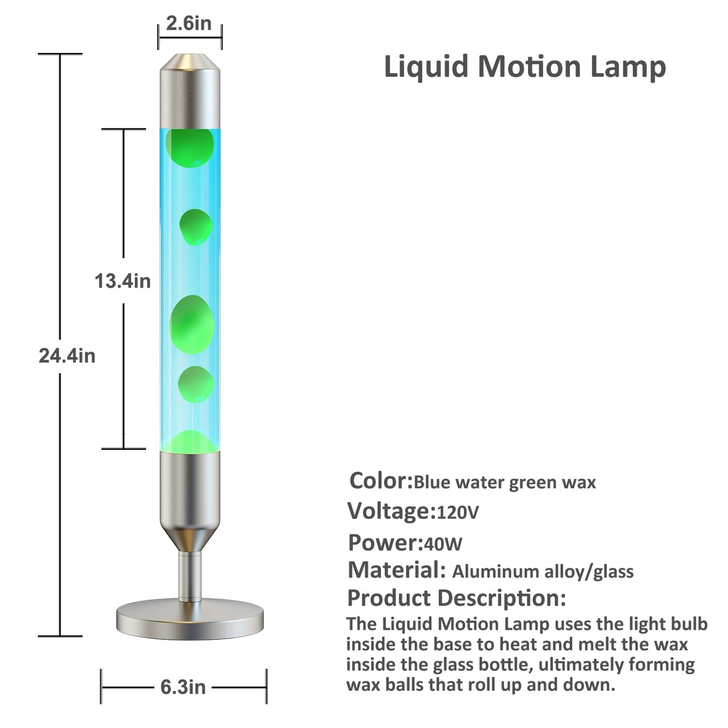 Kyzfy 24.4-Inch Relaxing Liquid Motion Lamps,Magma Lamps, Home Decor Living Room Office Bedroom Lamp (Green Wax, Blue Water/Silver)