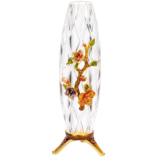 Handcrafted Enamel Crystal Glass Vase | 10-Inch Decorative Begonia Flower Vase for Home, Wedding, and Gift
