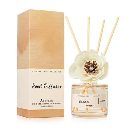 Aeeteek Reed Diffuser - Clean Bamboo Essential Oil Aroma for Home, Room Decor Aesthetic with Long-Lasting Fragrance, 4.06 fl oz (120 ml) Air Freshener for Office, Bathroom