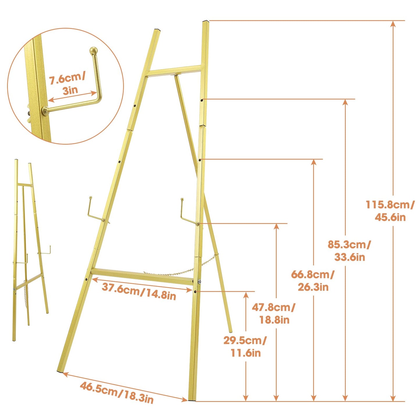 2 Pack Gold Easel Stand for Wedding Sign, Heavy Duty Metal Display Easel with Adjustable Chain, 4-Tier Height Adjustable Art Easel for Painting, Posters, Pictures & Commercial Display