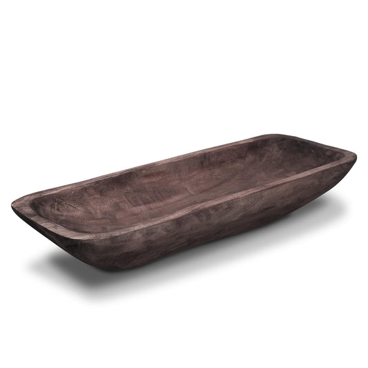 QIELSER Wooden Dough Bowl - Vintage Oblong Natural Root Hand Carved Bowl for Home Decor, Rustic Farmhouse Centerpiece, 18.5x7.1x3.15 Inches