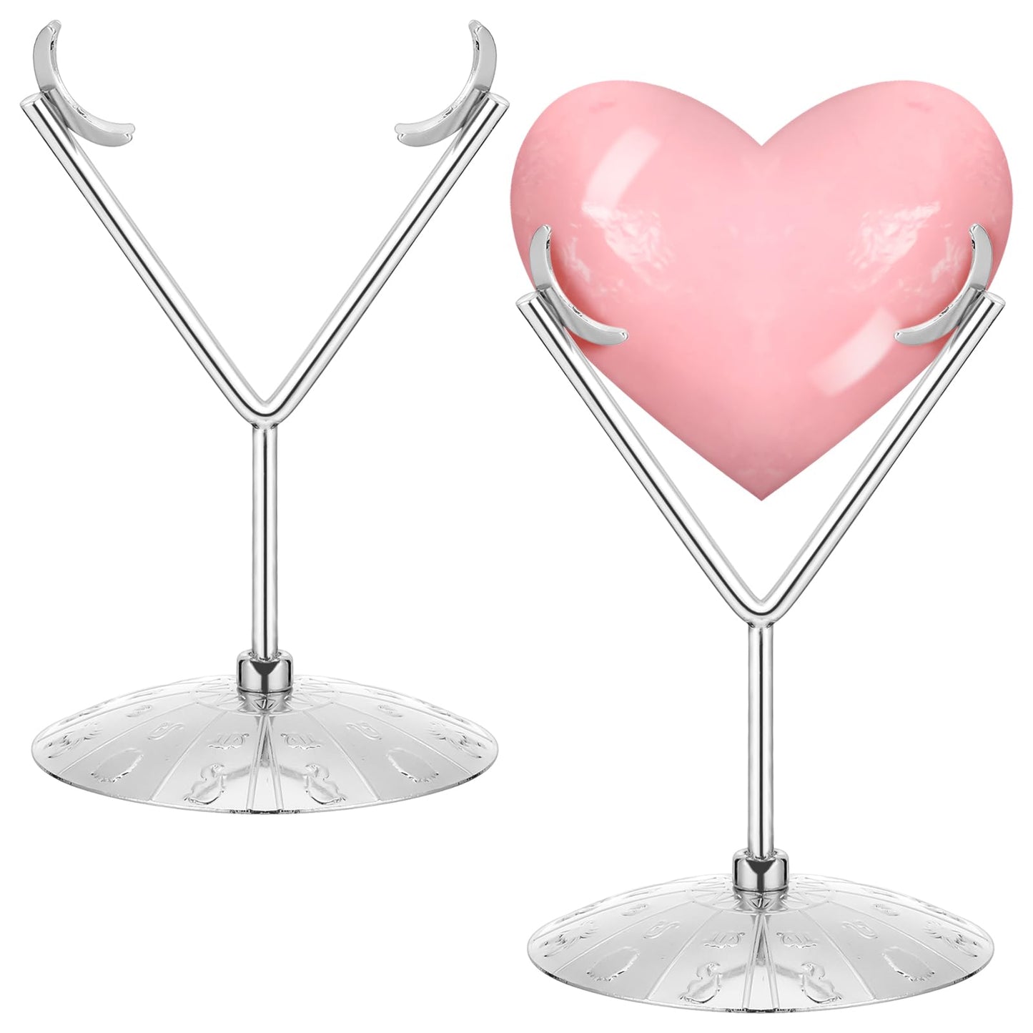 Otoolling Silver 2 Pcs Heart Shape Metal Display Stand Adjustable Silver Rock Display Holder for Gemstones Minerals Agate Slabs Plates Seashell Sphere Crystal Ball Eggs Collectibles