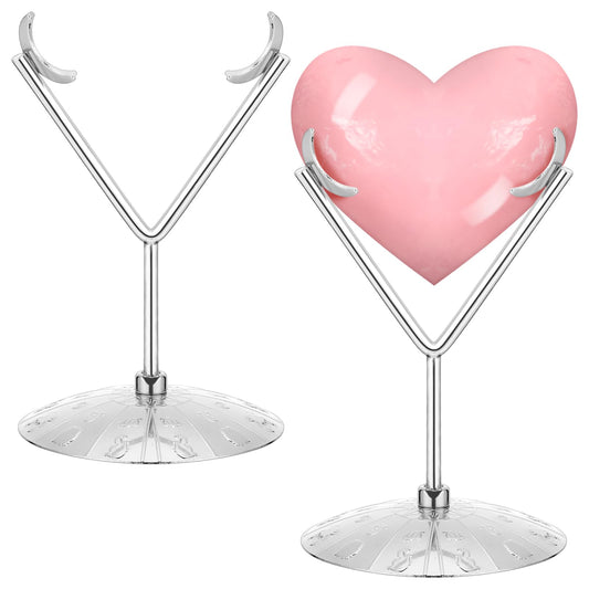 Otoolling Silver 2 Pcs Heart Shape Metal Display Stand Adjustable Silver Rock Display Holder for Gemstones Minerals Agate Slabs Plates Seashell Sphere Crystal Ball Eggs Collectibles