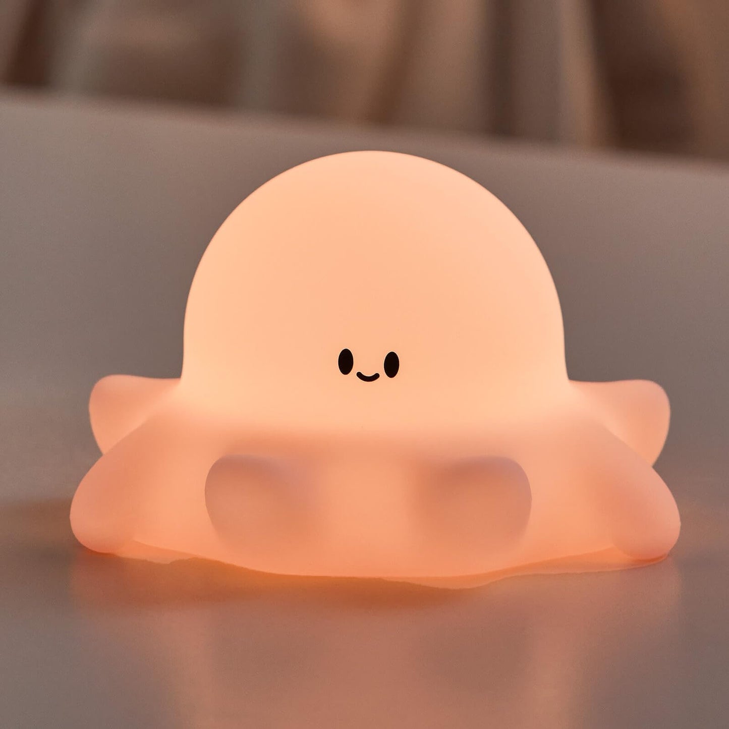 Lustrinex Cute Octopus Rechargeable Silicone Night Light for Kids, Dimmable Touch Control Nightlight with Timer, Portable USB Baby Night Lamp for Nursery, Bedroom
