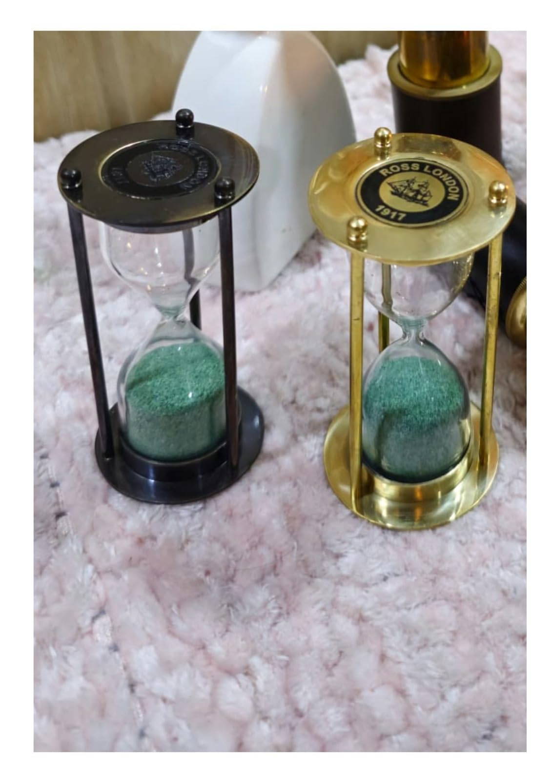 Brass Sand Timer with Green Sand – 1 Minute (60 Seconds) | Polished Brass Finish | 4” Mini Hourglass by DE CRAFTIVE