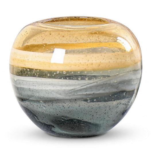 Torre & Tagus Andrea Mouth Blown Glass Vase for Home Decor - 6.75x7.5 Large Amber Glass Vase for Centerpiece, Handmade Glass Bowl Amber Vase for Decor in Coastal Living Room, Entryway, Bedroom