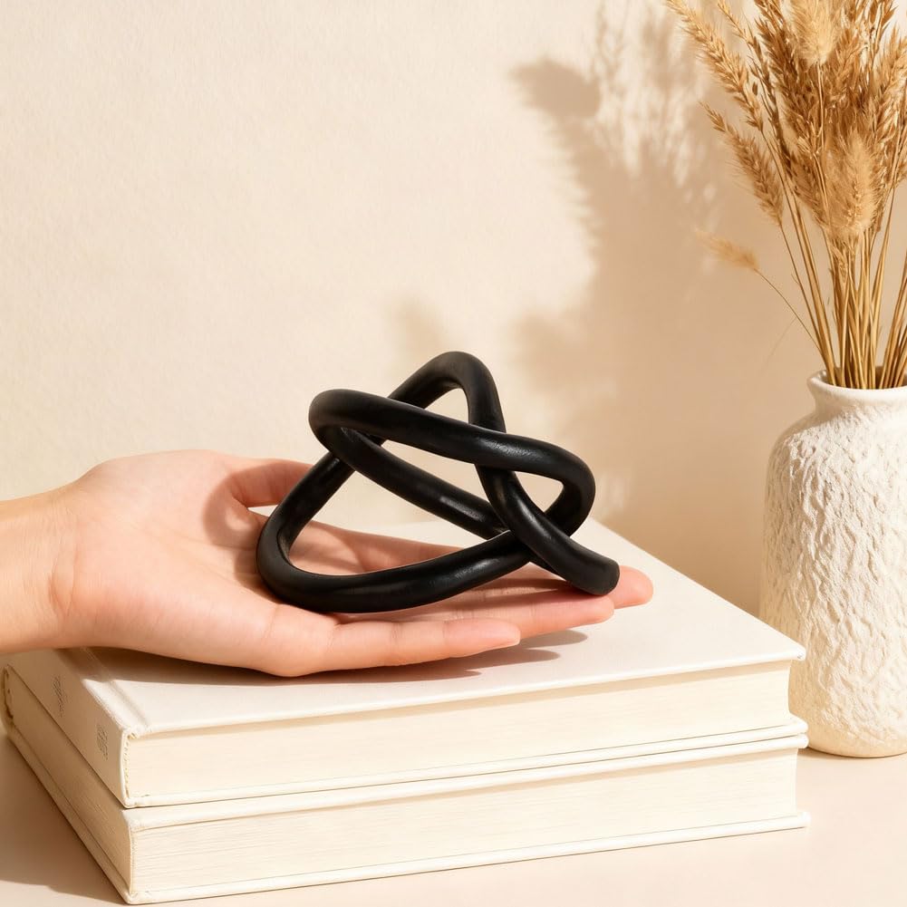 QIANLING Modern Gold Knot Sculpture for Home Decor - Abstract Geometric Art Decor for Living Room, Office, or Entryway (Black)