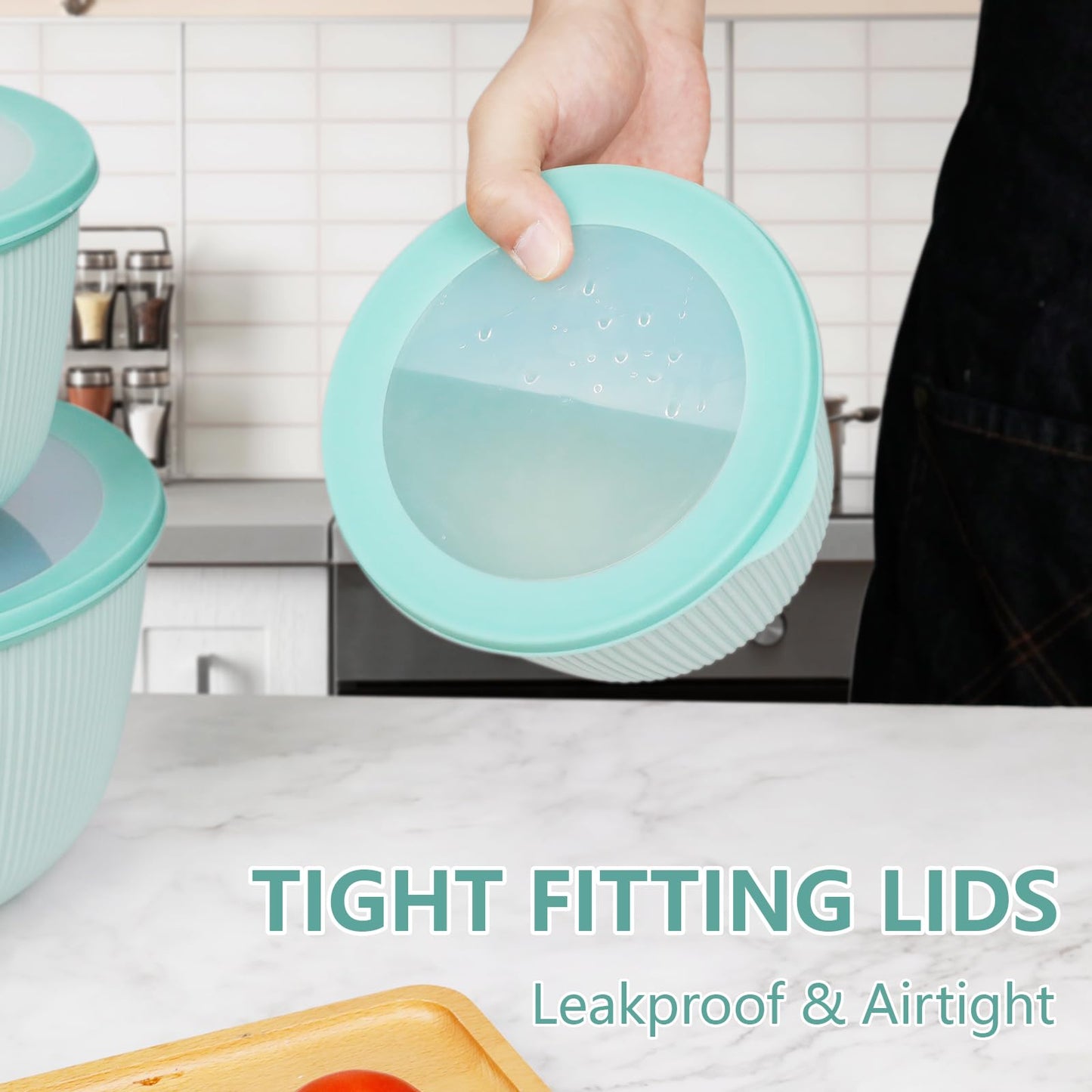BoxedHome 4.97 Quarts Mixing Bowls with Lids - 8 Piece Plastic Nesting Bowl Set includes 4 Prep Bowls and 4 Lids, Microwave and Dishwasher Safe, Green