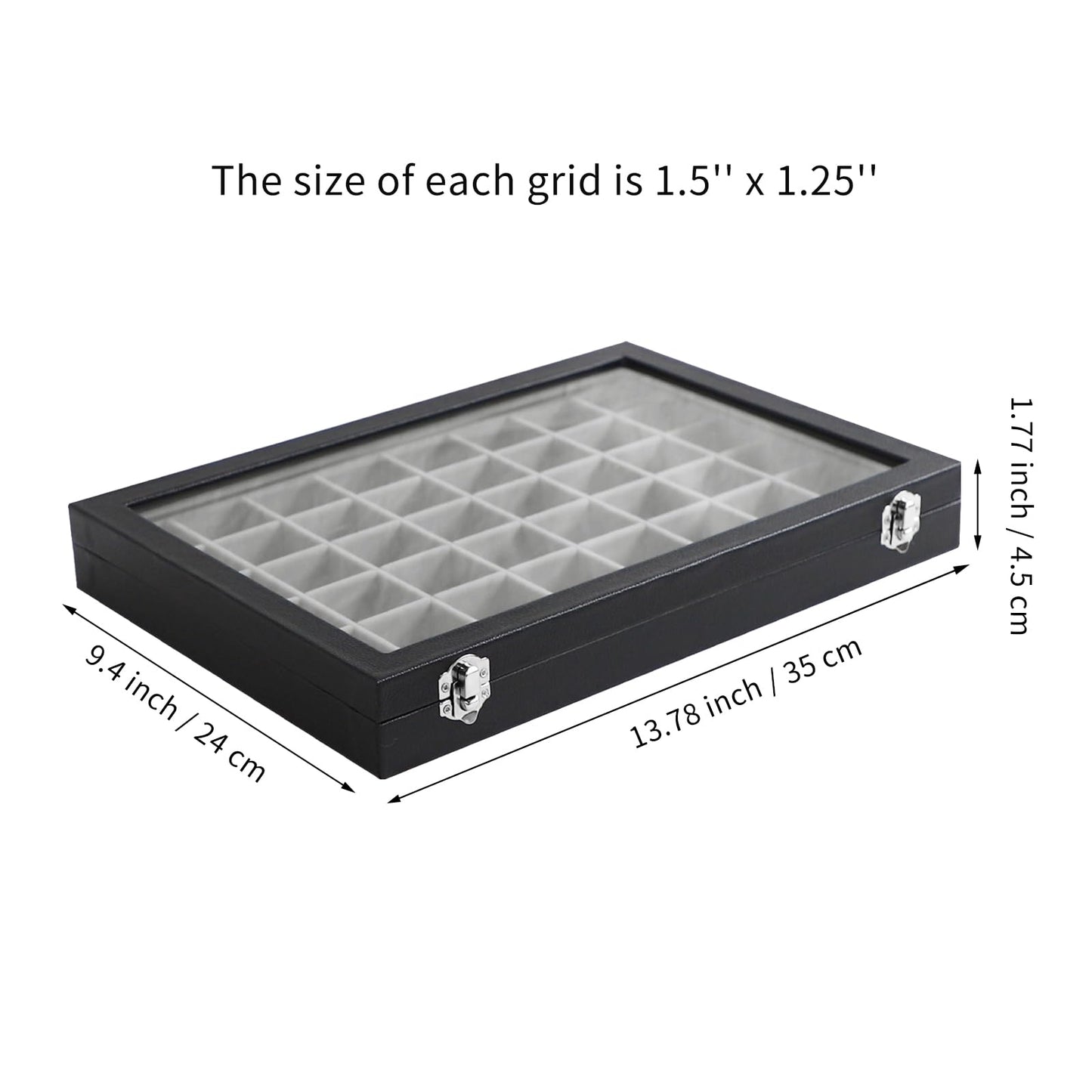 Stratalife Jewelry Organizer 48 Grid Jewelry Tray with Clear Lid Dust-proof Velvet Earring Organizer Necklace Rings Holder Display Drawer Storage Case for Women Gray Black