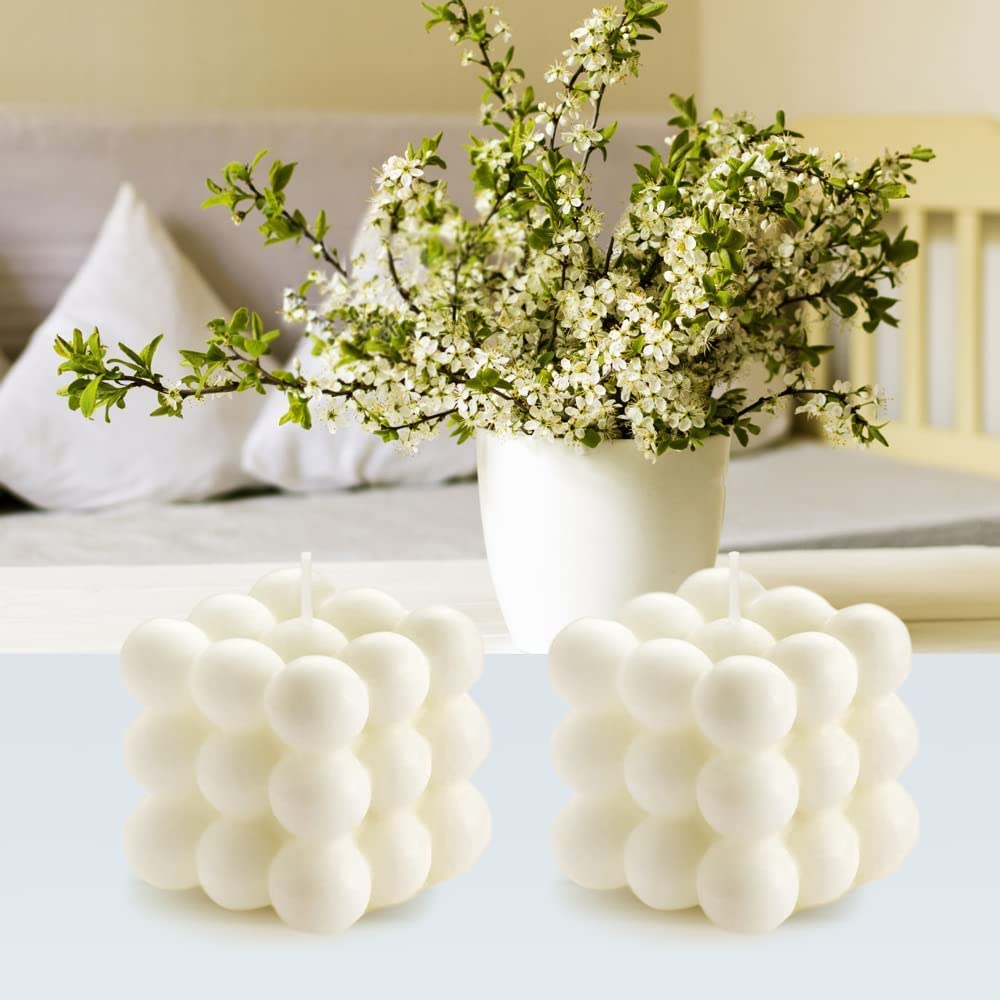 2PCS Bubble Candle Room Decor - Vanilla Scented Gifts for Women, Danish Pastel Bubble Cube Candles, Aesthetic Shelf Decor & Trendy Home Office Decorative Candles