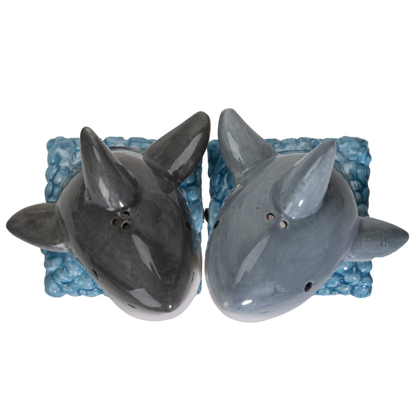 Pacific Giftware Sharks on the Sea Salt and Pepper Shakers Set Ceramic Ocean-Themed Tabletop Seasoning Set Fun Coastal Marine Life Kitchen Decor 2.5"H