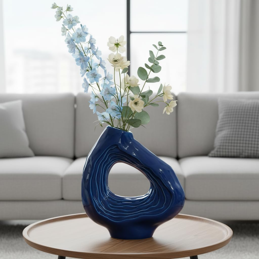 Sunddo Navy Blue Ceramic Vase, 9 Inch