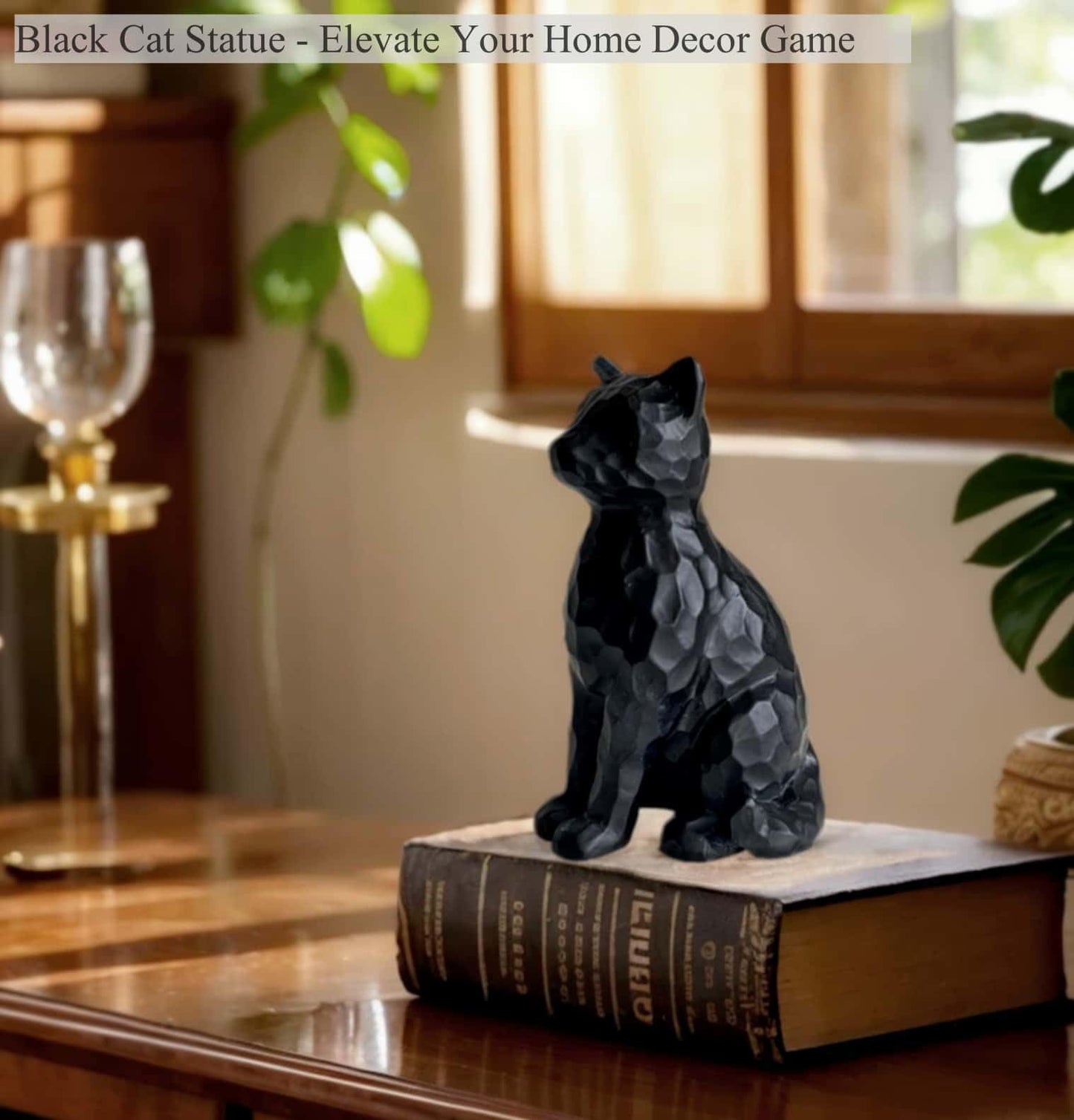 JWT Astyle Black Cat Figurines Statue Home Decor Gifts for Women Cat Lovers ,Colletiable Carved Resin Cat Memorial Gift Knick Knacks for Shelf Desktop Office Decorations