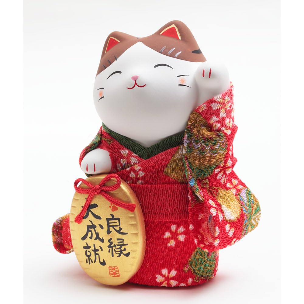 Maneki Neko Lucky Cat in Kimono with Gold Coin 4 in Ceramics 7419-Z-US