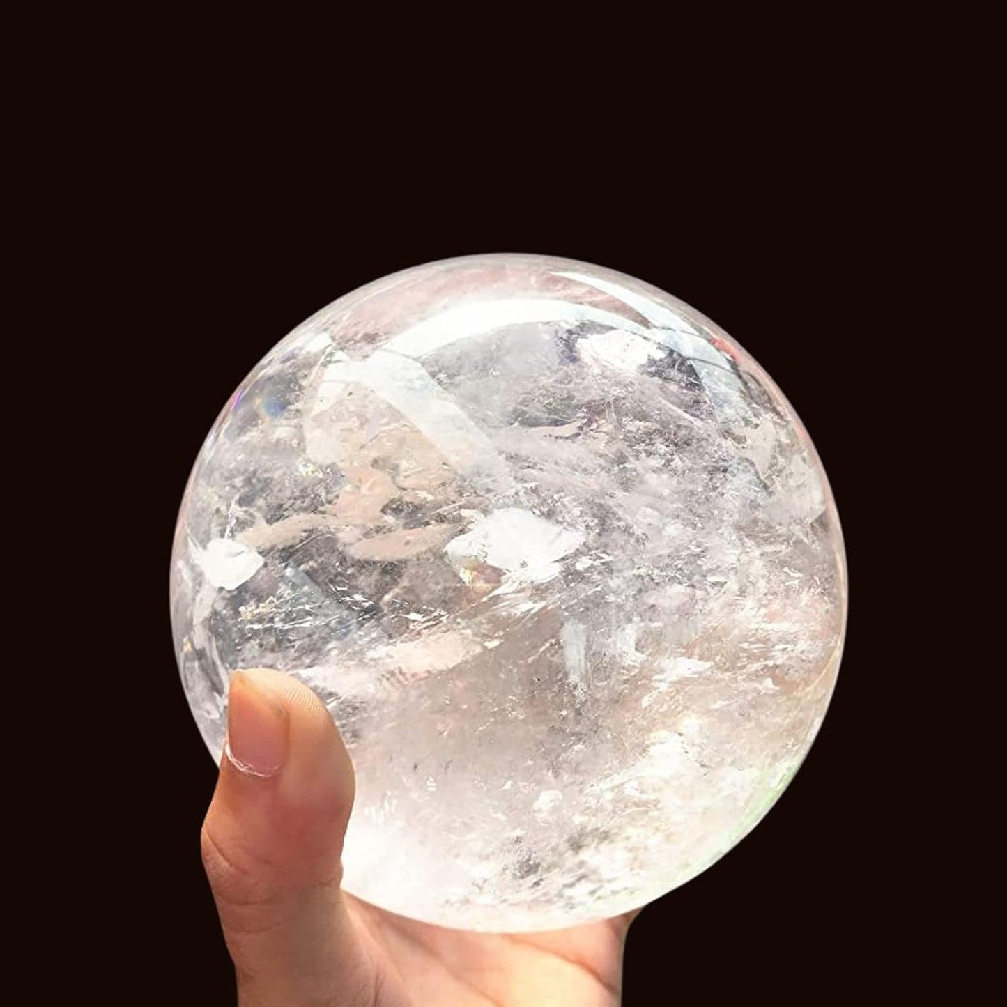 RALDMOV Natural Clear Quartz Crystal Ball,White Crystal Sphere Healing Crystal Ball with Stand Home Decor Prosperous Love Invite Wealth + Pedestal (300g)