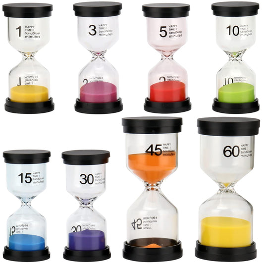 HOZEON 8 Pack Sand Timer Set, Plastic Hourglass Sand Timer, Colorful Sandglass Hourglass Sand Clock for Classroom, Office, Kitchen, Home, 1/3/5/10/15/30/45/60 Mins