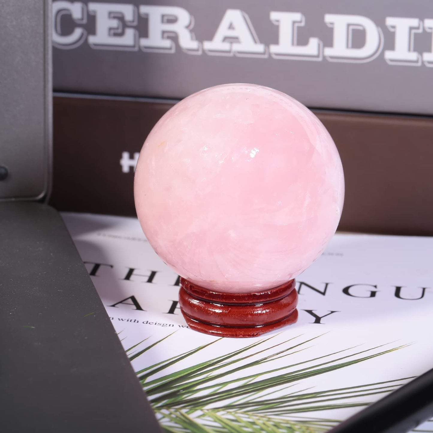TUMBEELLUWA 2.2-2.4 Inches Natural Rose Quartz Crystal Ball with Wood Stand