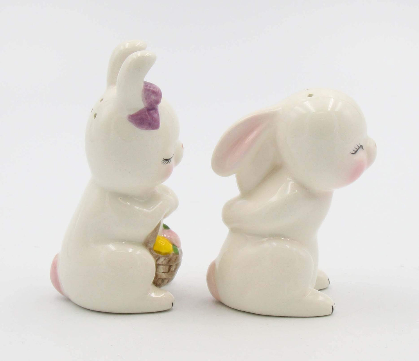 Fine Ceramic Kissing Bunny Rabbit Couple Salt & Pepper Shakers Set, 3-7/8" H