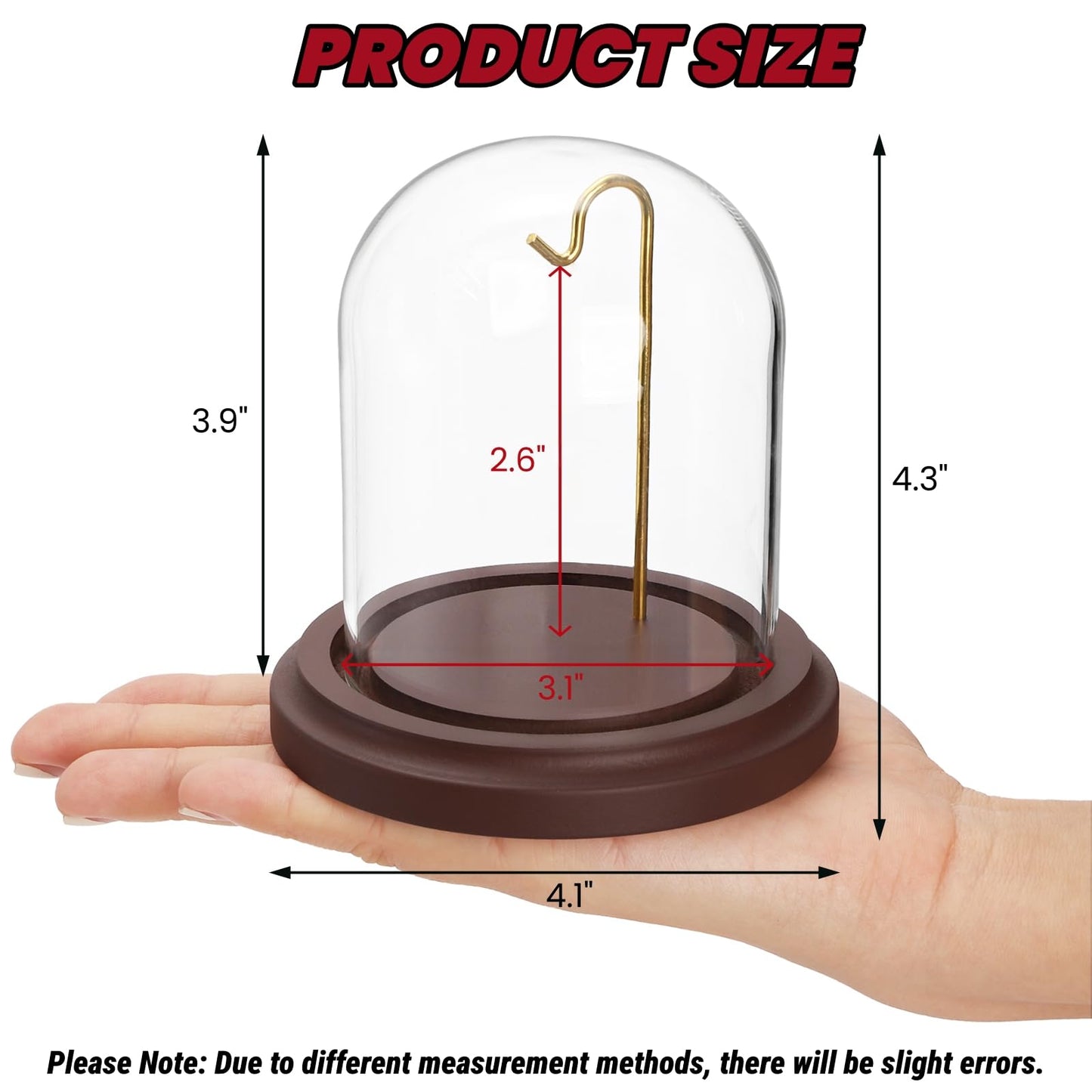 ZOOFOX 2 Pack Pocket Watch Glass Display Dome, Clear Glass Display Cloche with Hook and Wooden Base, 3" x 4" Decorative Bell Jar for Watch Plants Medals Photos Collectibles