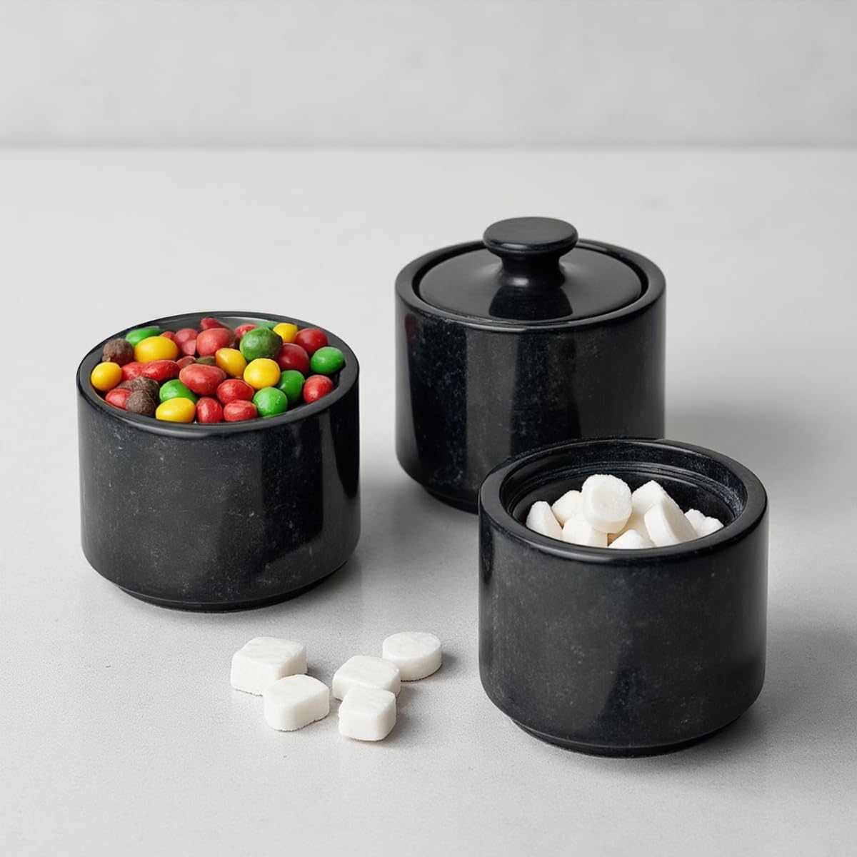 Marmor Krafts Handcrafted 3-Inch Black Single Marble Salt Cellar with Lid | Elegant Kitchen Decor, Salt Keeper Bowl, Spice Jar | Perfect for Flaky Sea Salt & Himalayan Pink Salt