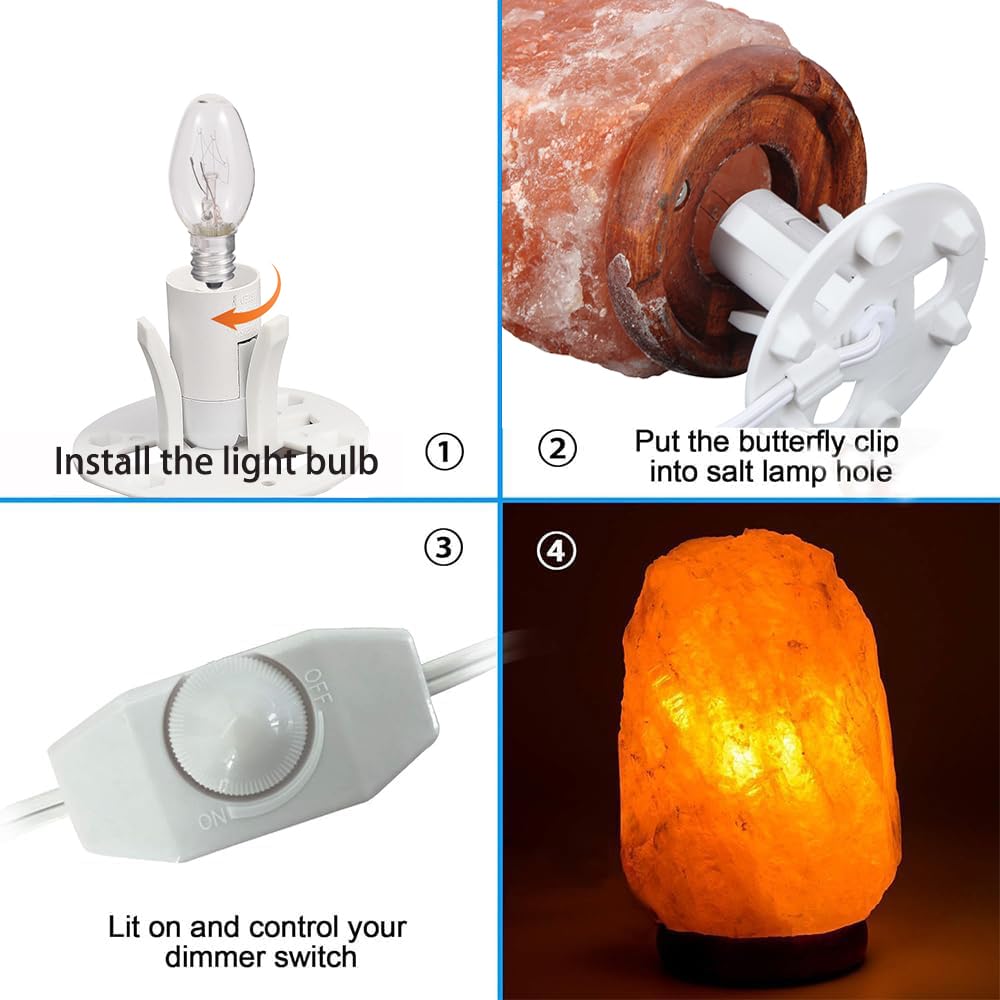 KODBPJ Himalayan Salt Lamp Cord, with Dimmer Switch,Christmas Bulb,Salt Lamp Cord with Dimmer Control and Base Assembly,6 Feet,E12 Base for Himalayan Salt Lampsand with 6 Free 7-15W Bulbs (White)