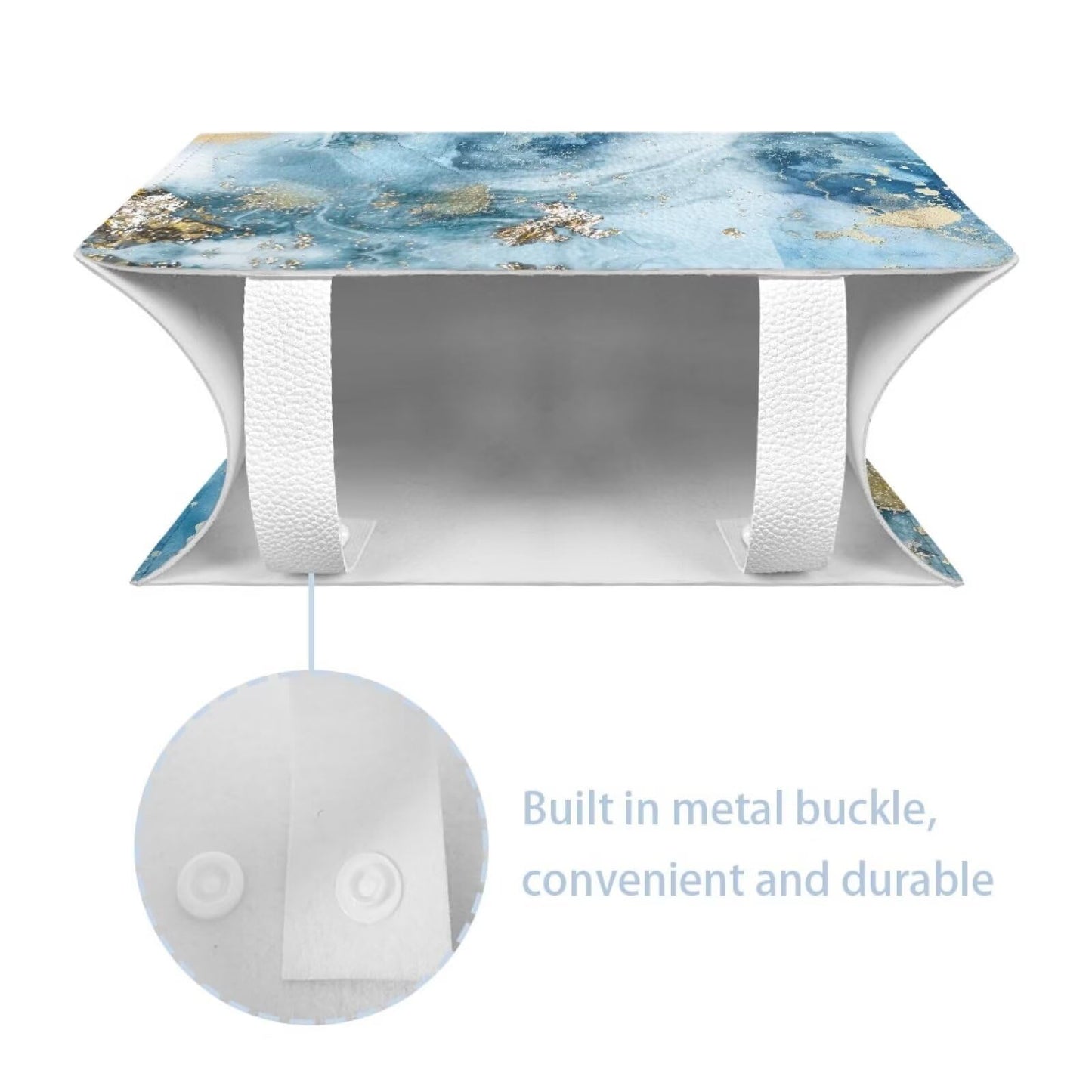 ZDCUSTOM Blue Marble Modern Rectangular Tissue Box Holder with Storage, PU Leather, Waterproof, Easy to Clean and Refill