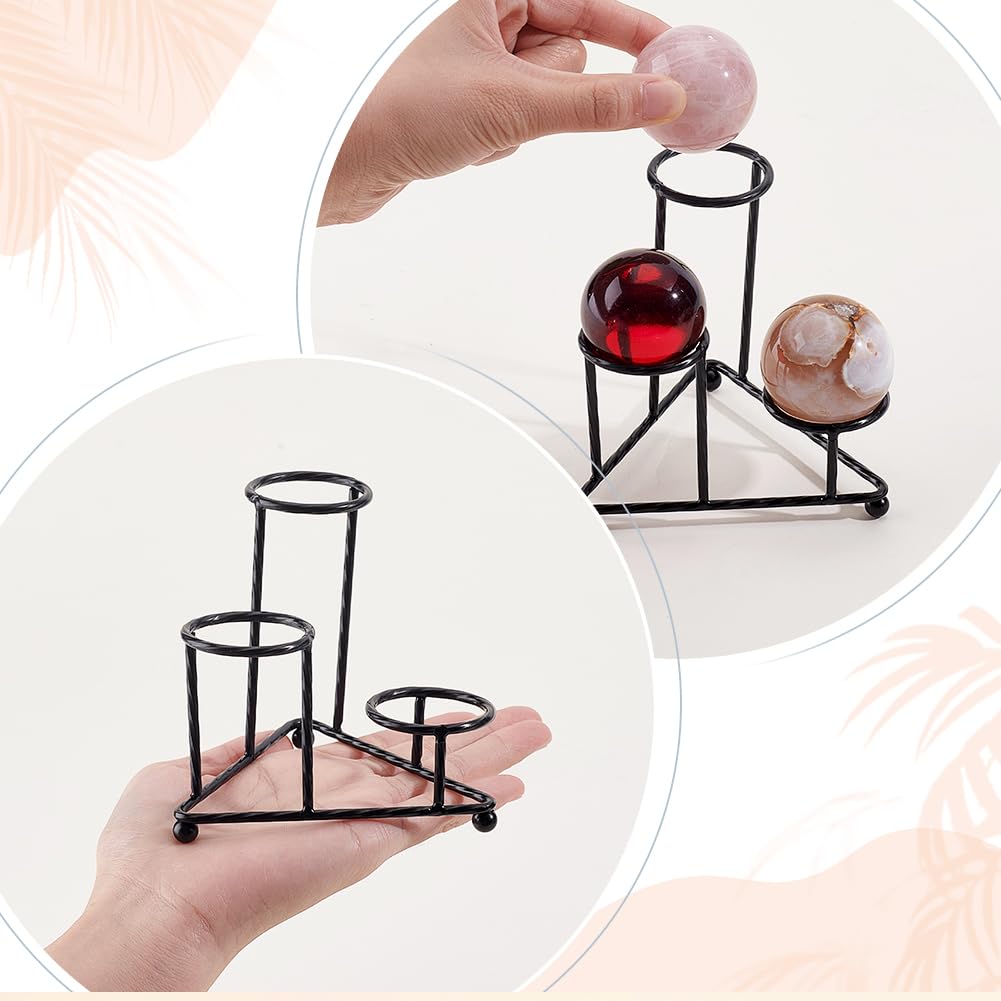 AHANDMAKER Metal Crystal Ball Stand Metal Sphere Display Stand 3 Eggs Display Stands Triangular Ball Base Desktop Ornament Rack for Home Office Desktop Decoration for 40mm Sphere, Black