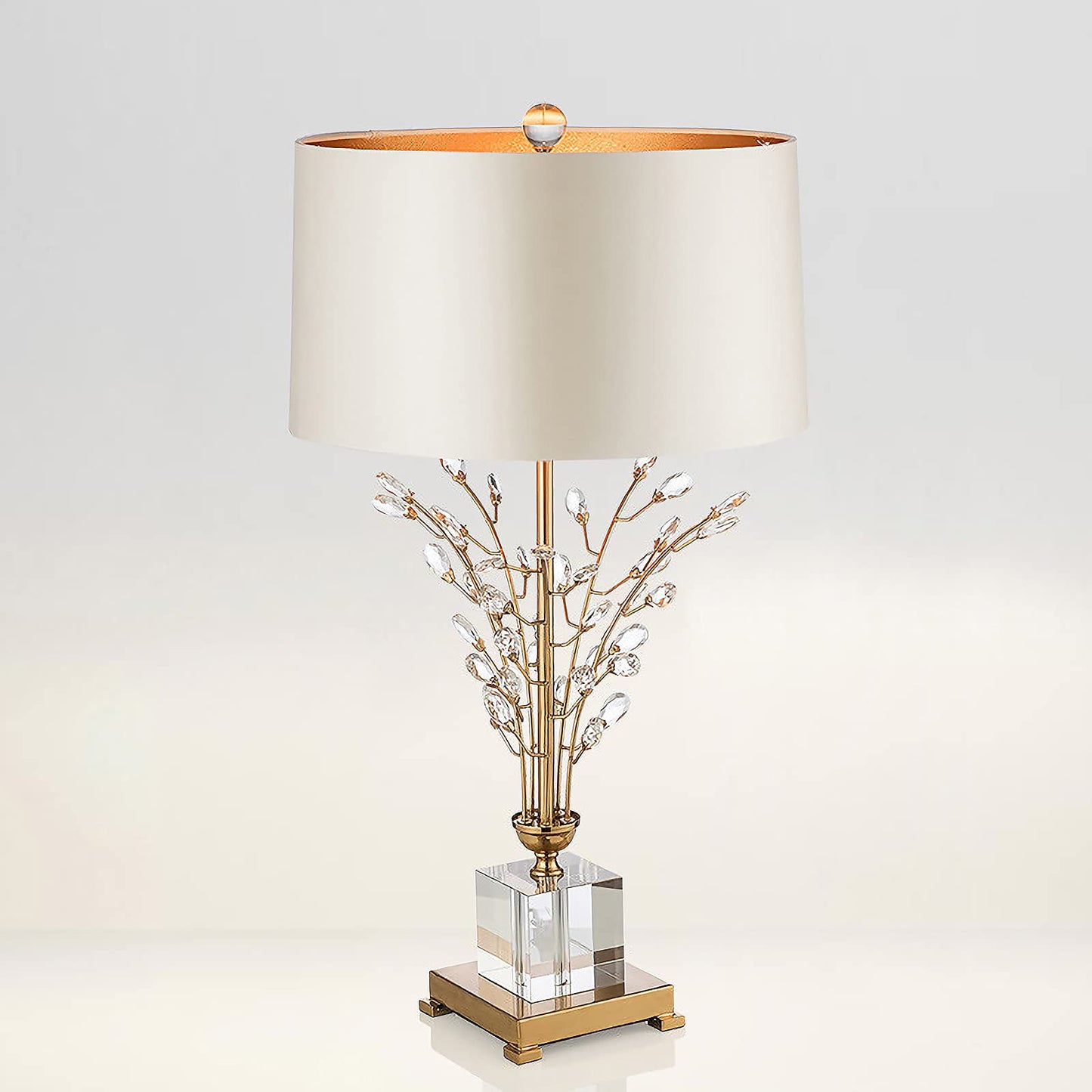 Gold Crystal Table Lamp White Glass Table Lamp with Fabric Lampshade and Crystal Lamp Body Lamp Unique Crystal Table Lamps for Bedroom Living Room Dining Room Bedside