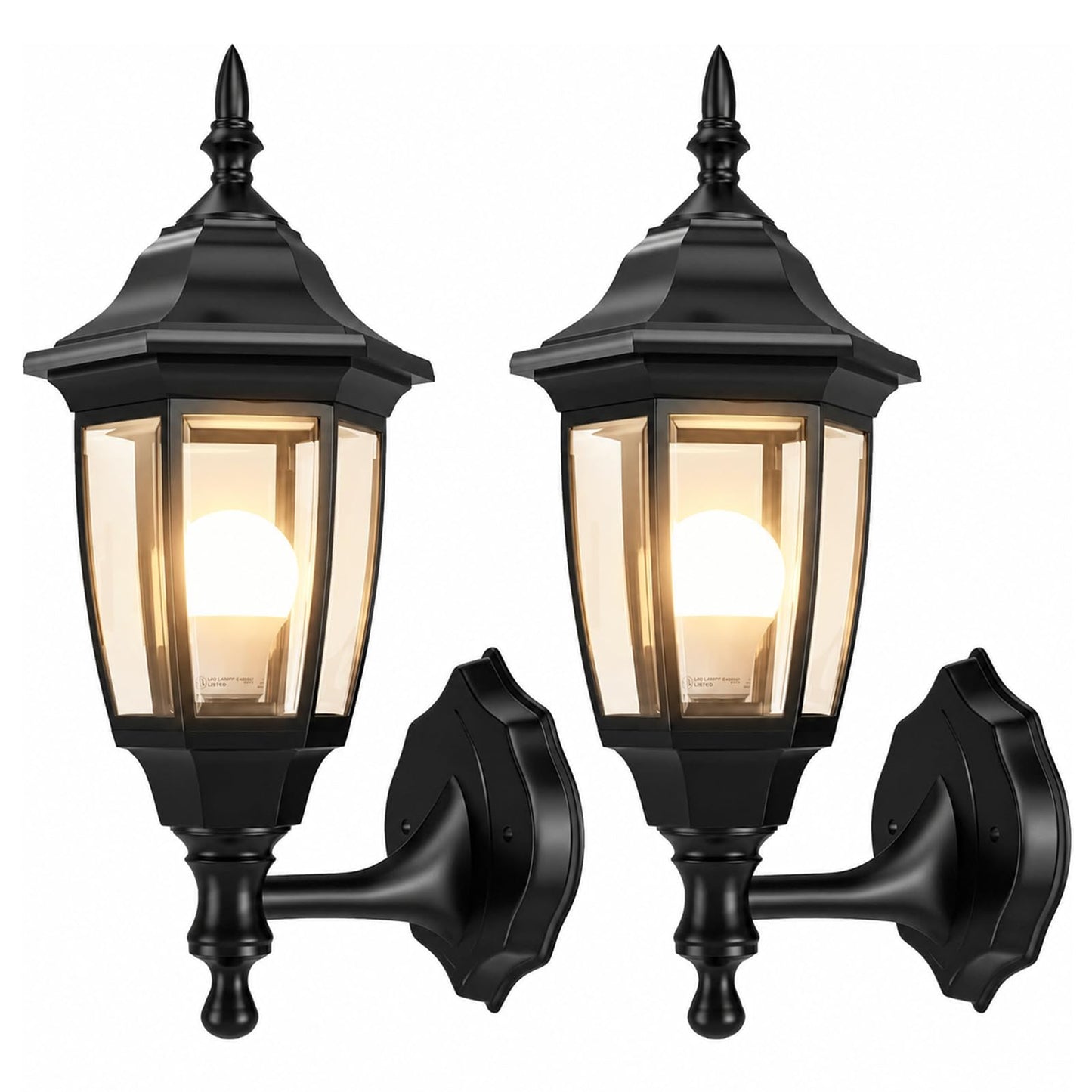 EMART Plastic Outdoor Wall Light Fixtures with Bulbs, Waterproof and Anti-Corrosion Porch Sconces, Exterior Lanterns Wall Mount Lamp for Outside, Garage, Front Door, House, Patio, 2 Pack, Black