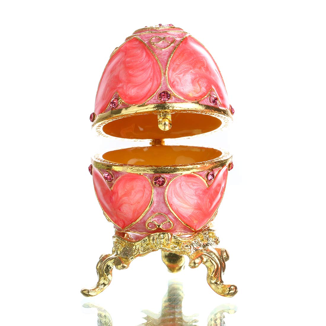 YU FENG Faberge Egg Trinket box Jewelry Box Hinged Collectible Rhinestones Jeweled Painted Enameled Decorative Egg (Pink)