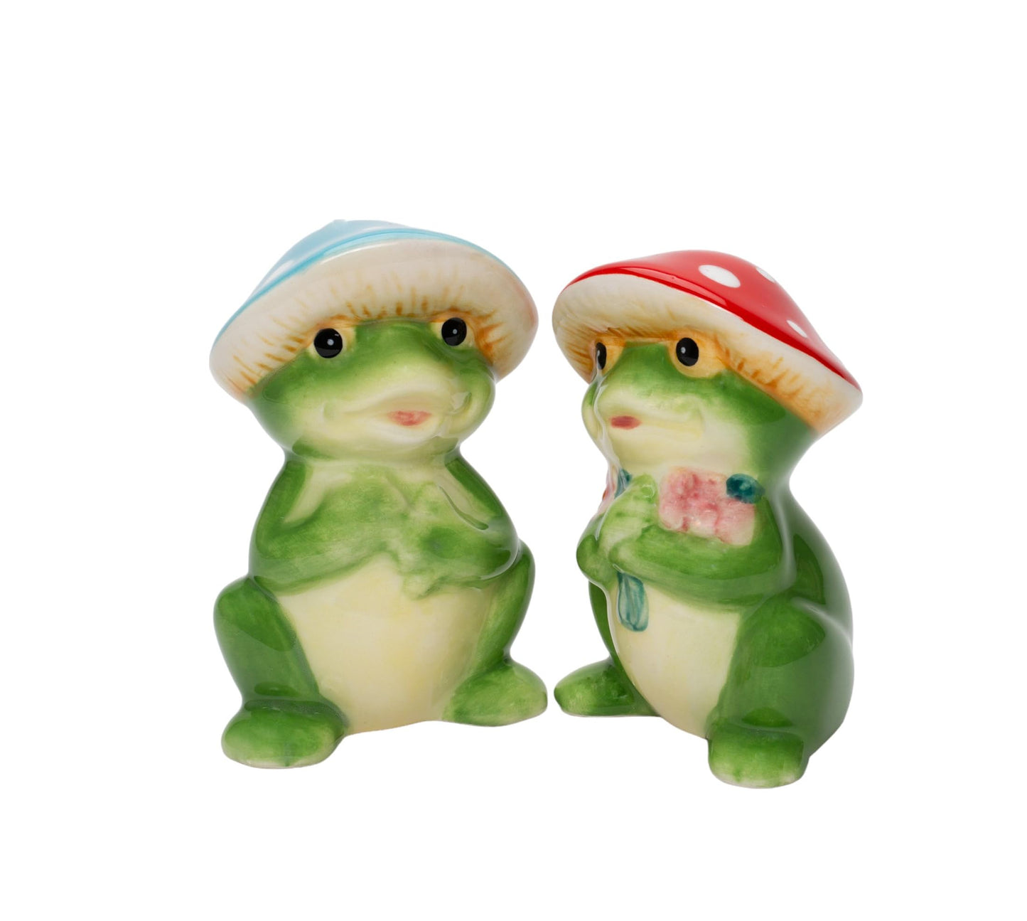 21088 Fine Ceramic Happy Frog Couple in Fairy Forest Musroom Design Salt & Pepper Set, 3-1/2" H
